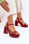 Eco Leather Heeled Sandals Burgundy Lillita