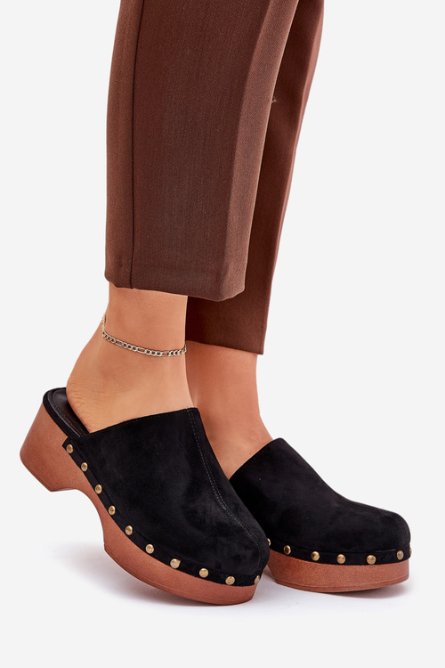 Women's Clogs Slides With Studs Eco Suede Black Ellason