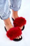 Women's Slides With Natural Fur Red Bushido