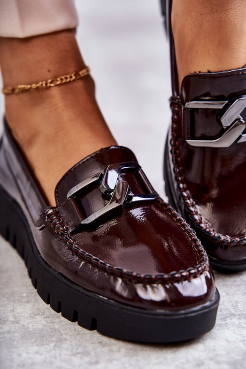 Półbuty Loafery Modne Skóra Bordowe Kjersti