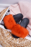 Women's Flip Flops with Natural Fur Orange Naturis