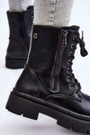 Botki Trapery Damskie Skóra Sznurowane Czarne Shanna