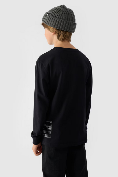 Long Sleeve T-Shirt For Boy With Print Regular 4F 4FJWAW24TLONM294-20S Black