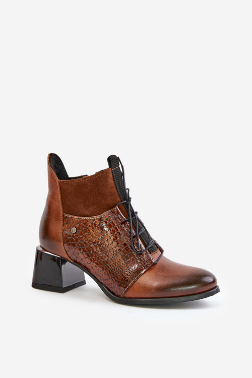 Zazoo 60503 Leather Ankle Boots Heeled Insulated Brown