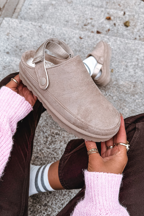 Women's Slippers Insulated With Fur On Platform Beige Azida