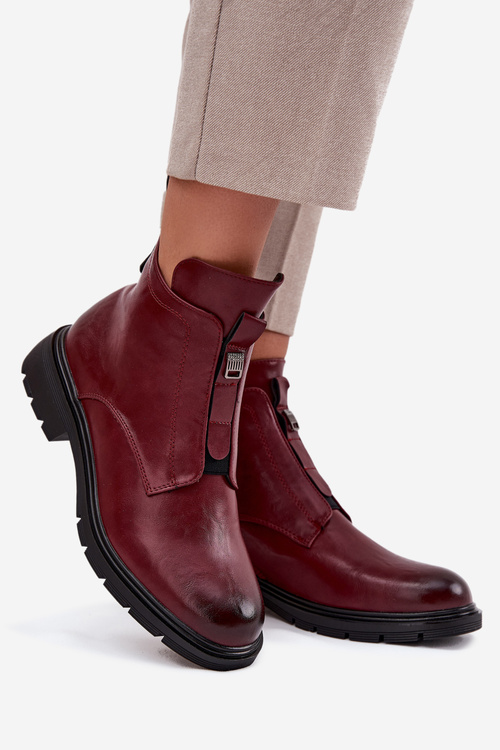 Insulated Women's Ankle Boots with Zip Decorative Detail Bordeaux Roselle