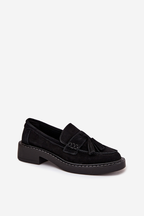 Women's Suede Loafers with Fringes D&A TW107 Black