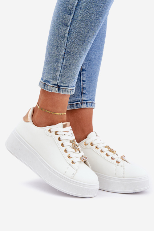 Eco Leather Sneakers With Embellishments White-Gold Enalirae