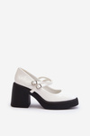 White patent leather pumps on chunky heel Halmina