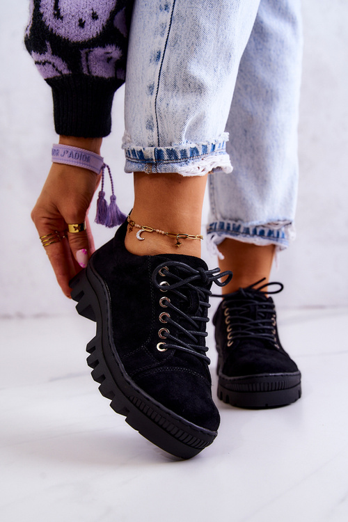 Women's Suede Shoes Tied Black Mayson