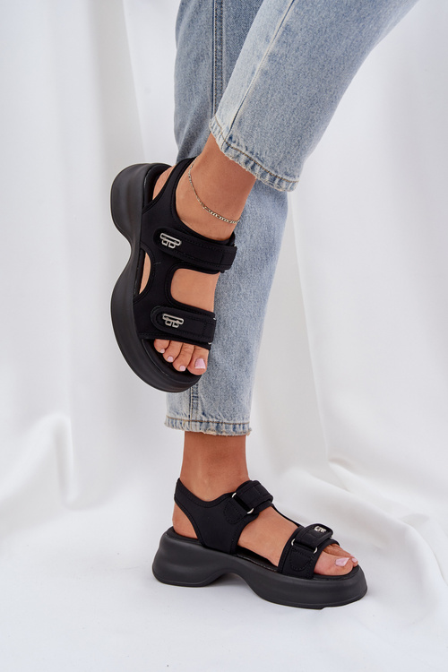 Fabric Lightweight Platform Sandals Black Deniffia