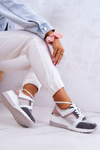 Leather Sport Shoes Wedge Sneakers Silver-Grey Elissa