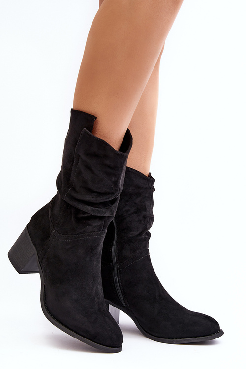 Women's ankle boots with ruffled shaft and block heel black Shavy