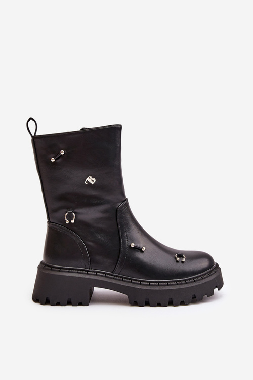 Women's Eco Leather Ankle Boots With Zipper And Decorative Details Black Reritha