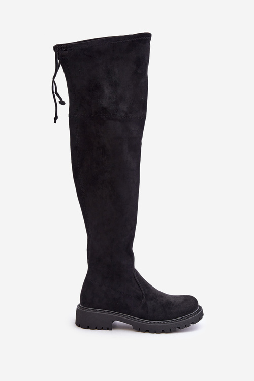Knee High Boots With Flat Heel Made Of Eco Suede Black Arkelia