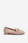 Women's flat-heeled moccasins with beige decoration Iluvana