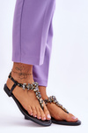 Women's Sandals Flip Flops With Stones Black Lenisa