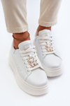 Women's Leather Platform Sneakers With Teddy Bear White Vinceza 66641