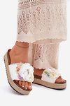 Women's sandals with flowers platform with weaving white Zenvanis