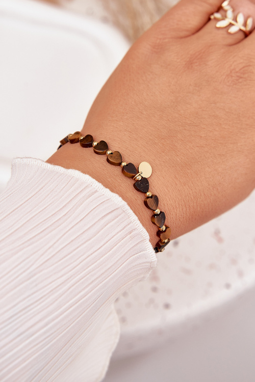 Damska Bransoletka Stal Chirurgiczna Serduszka Brązowa