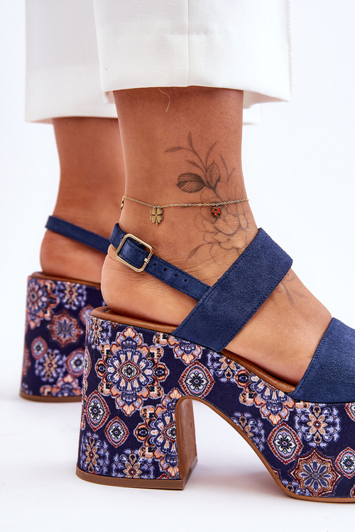 Leather Heels Sandals Maciejka 06089-17 Navy blue