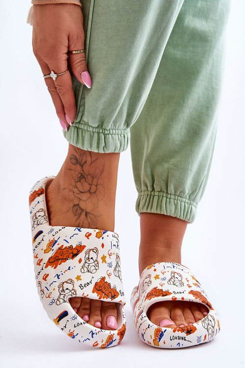 Women's Foam Slippers With Teddies And Letters Beige-orange Zoey