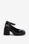 Black Patent Leather Pumps on Chunky Heel by Effiba