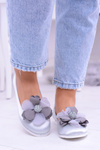 Velvet Grey Ballerinas With Large Flower Fumiko