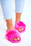 Damskie Klapki Z Futerkiem Neon Fuksja Fur