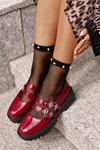 Women's Lacquered Brogues with Straps Burgundy Terione