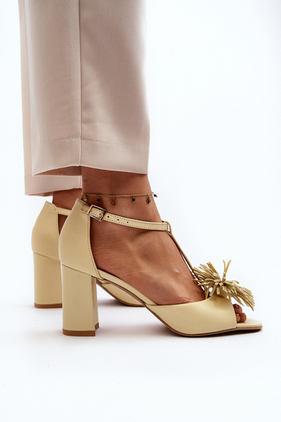 Leather Sandals with Heel and Decoration Laura Messi 2758 Beige