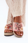 Ladies Platform Sandals With Braiding And Flowers Pink Chellia