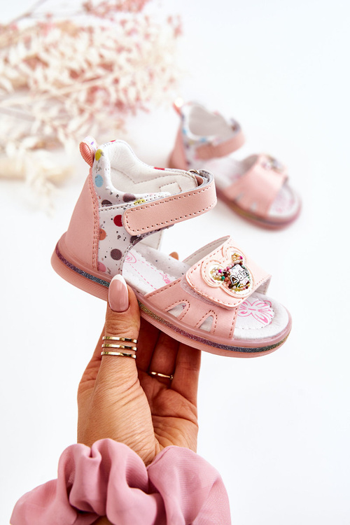 Leather Children's Sandals Pink Dotty