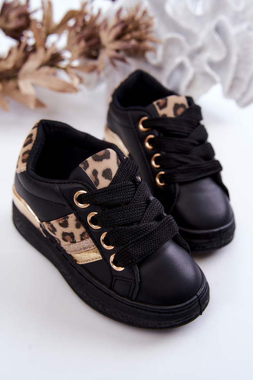 Leather Sport Shoes Leopard Black Trixie