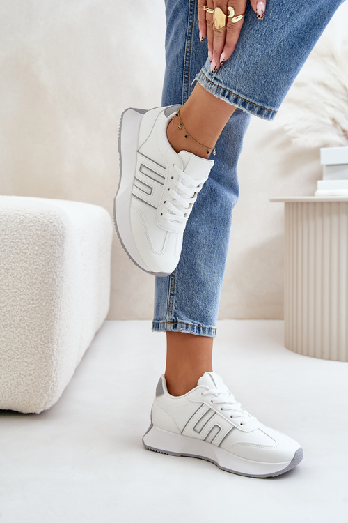 Buty Sportowe Sneakersy Platforma Biało-Szare Thari