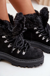 Lace Up Women's Boots With Fur Black Vaminia