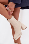 Women's Winter Boots On Heel With Lacing Light Beige Juvina