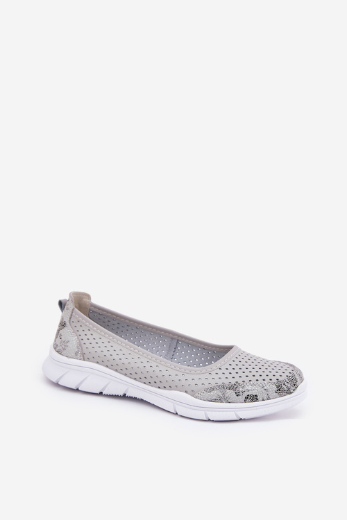 Leather perforated ballerinas Vinceza 95323 gray