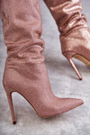 Fashionable Boots On High Heel With Cubic Zirconia Pink Lovisa