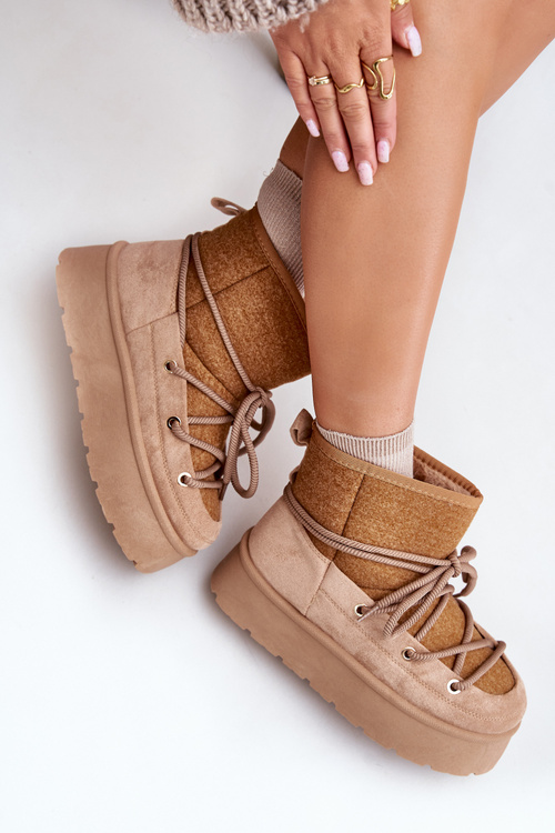 Snow Boots With Lacing On Platform Brown Mavora