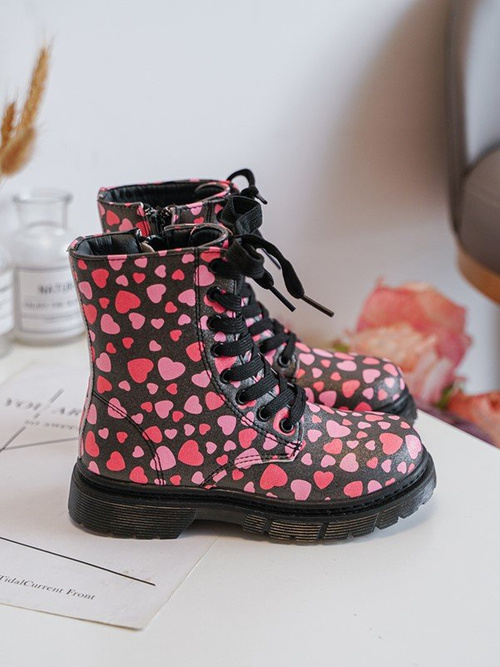 Kids' Lined Boots with Zipper Black-Pink Dolida