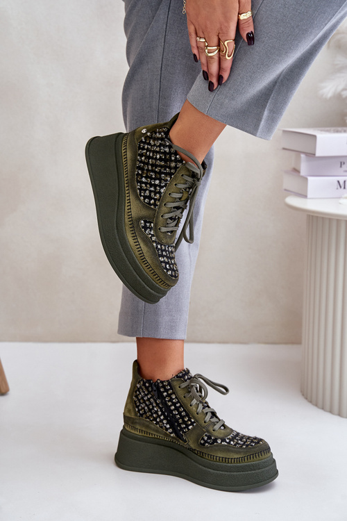 Leather Ankle Boots On Platform And Wedge Maciejka 06759-09 Green