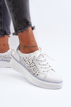 White Leather Women's Platform Sneakers Peilaeno