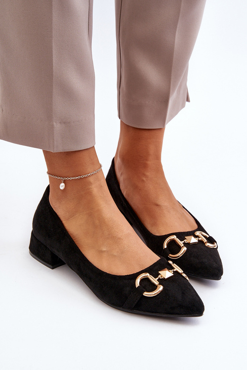 Suede Ballerina Flats with Pointed Toe Black Ethere