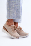 Women's Leather Sneakers with Wedge Sole Beige S.Barski LR810