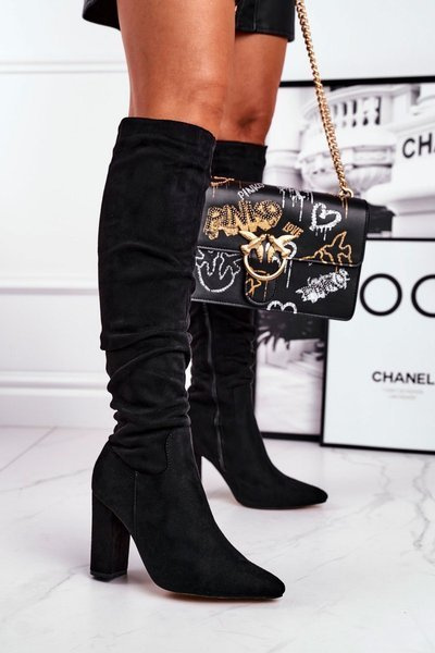 Women's High Boots Suede Black Pomestro