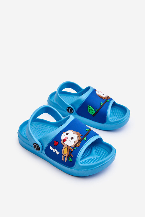 Light Children's Slides Sandals With Animal Motif Blue Rico
