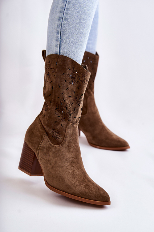 Women's Suede Boots With Cowboy Boots Khaki Ariane