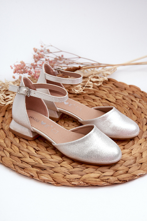 Children's Shiny Low-Heeled Sandals Silver Nelly