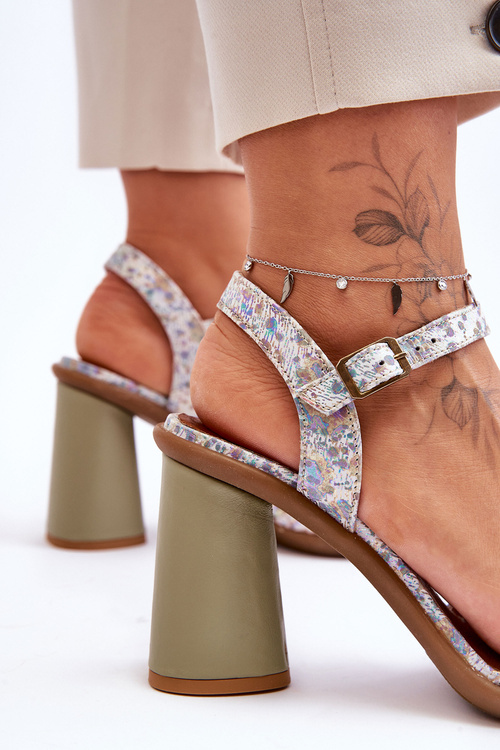 Leather Sandals On Heel Maciejka 06029-24 White-Green